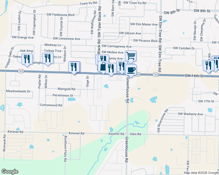 map of restaurants, bars, coffee shops, grocery stores, and more near 1653 East Centerton Boulevard in Centerton