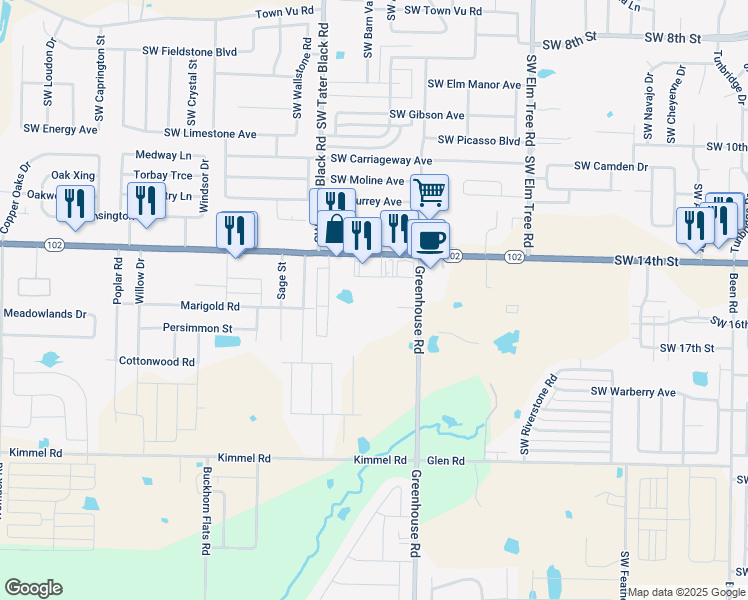map of restaurants, bars, coffee shops, grocery stores, and more near 1711 East Centerton Boulevard in Centerton