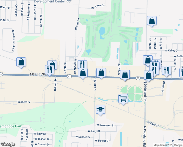 map of restaurants, bars, coffee shops, grocery stores, and more near 2600-2604 North 24th Street in Rogers
