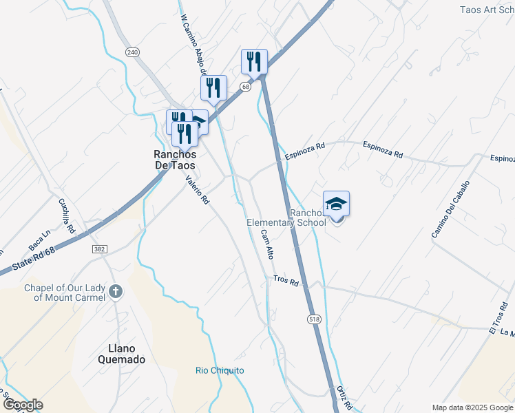 map of restaurants, bars, coffee shops, grocery stores, and more near 1-21 Camino Alto in Ranchos de Taos