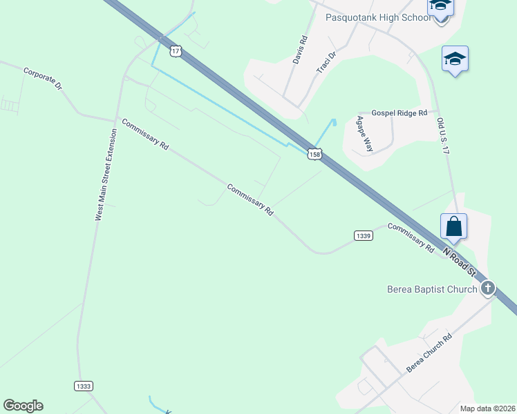 map of restaurants, bars, coffee shops, grocery stores, and more near 1098 Commissary Road in Elizabeth City