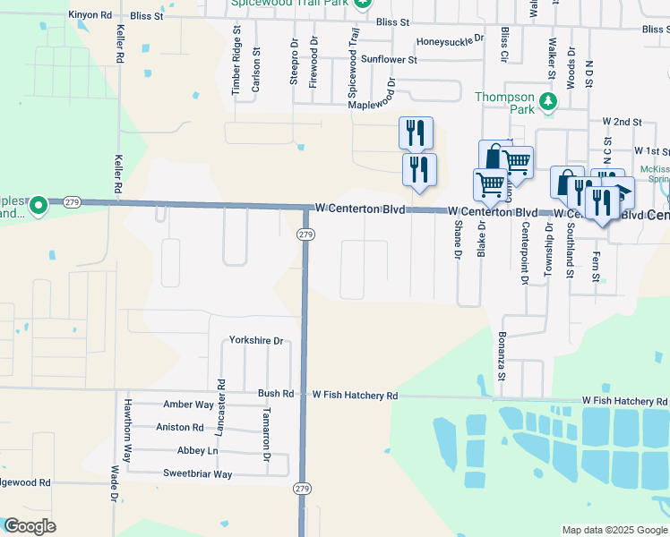 map of restaurants, bars, coffee shops, grocery stores, and more near 194 North Vaughn Road in Centerton