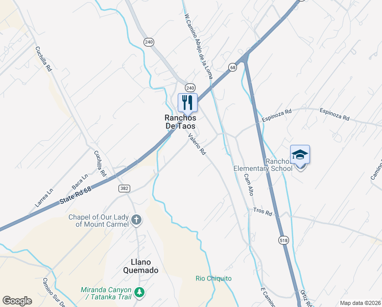 map of restaurants, bars, coffee shops, grocery stores, and more near 50-98 Old Santa Fe Road in Ranchos de Taos
