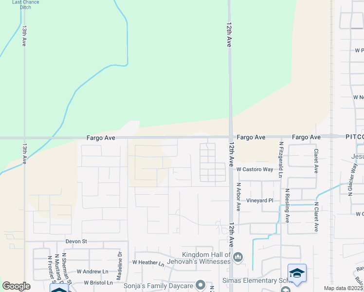 map of restaurants, bars, coffee shops, grocery stores, and more near 12228 Fargo Avenue in Hanford