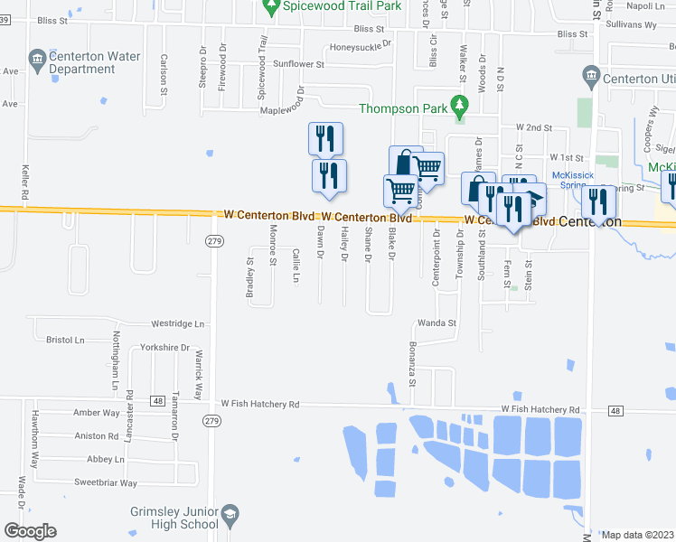 map of restaurants, bars, coffee shops, grocery stores, and more near 206 Hailey Drive in Centerton