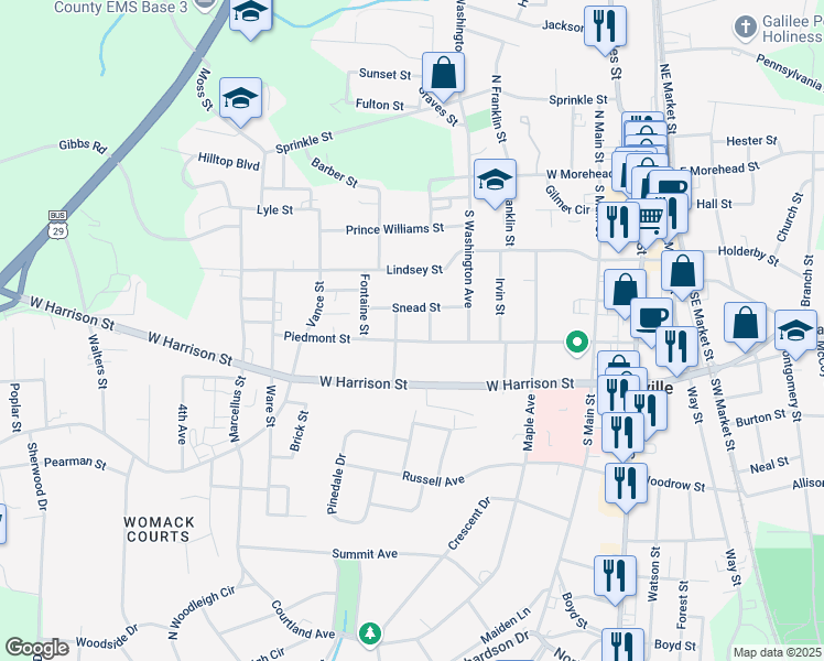 map of restaurants, bars, coffee shops, grocery stores, and more near 404 Michael Street in Reidsville