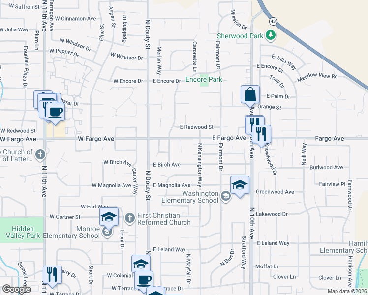 map of restaurants, bars, coffee shops, grocery stores, and more near 2487 Santa Lucia Ct in Hanford