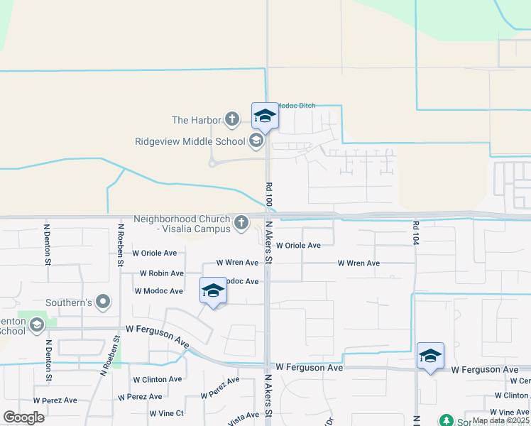 map of restaurants, bars, coffee shops, grocery stores, and more near 31530 Road 100 in Visalia