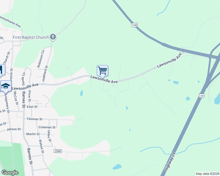 map of restaurants, bars, coffee shops, grocery stores, and more near 901 Lawsonville Avenue in Reidsville