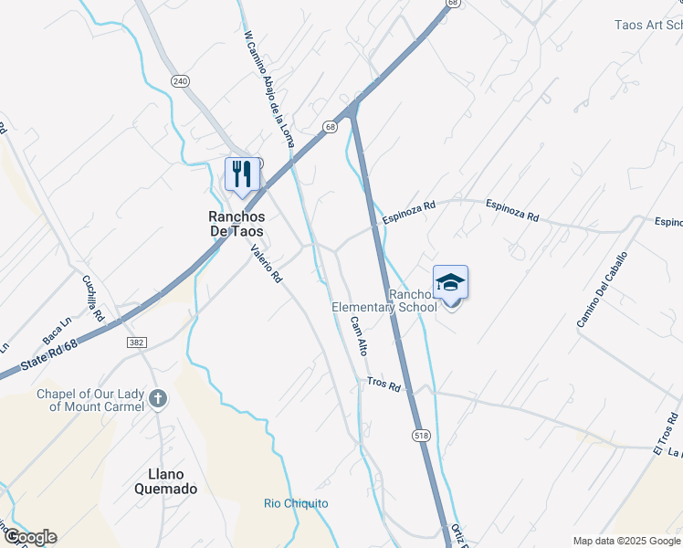 map of restaurants, bars, coffee shops, grocery stores, and more near 1 Camino Alto in Ranchos de Taos