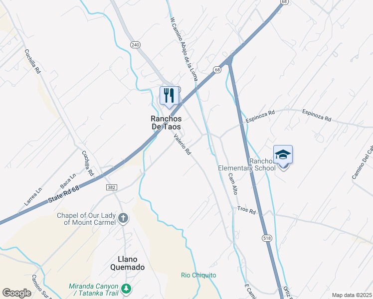 map of restaurants, bars, coffee shops, grocery stores, and more near 6-10 Espinoza Road in Ranchos de Taos