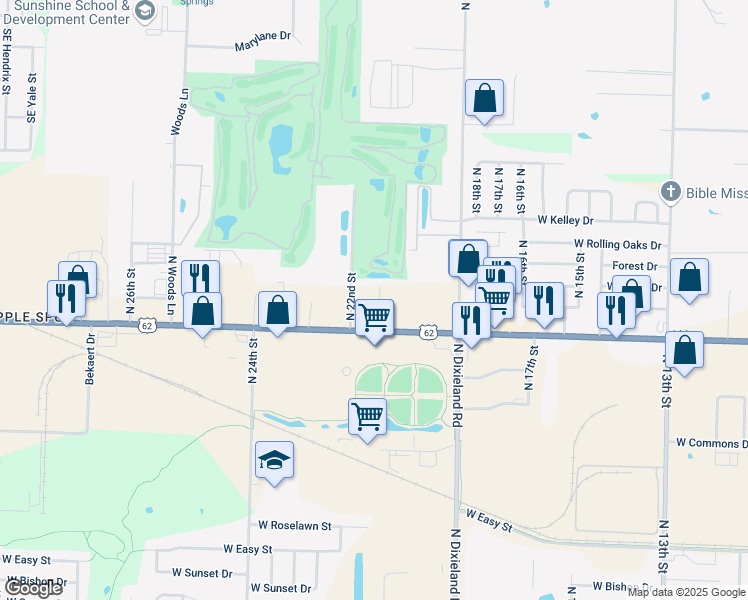map of restaurants, bars, coffee shops, grocery stores, and more near 2503 North 22nd Street in Rogers