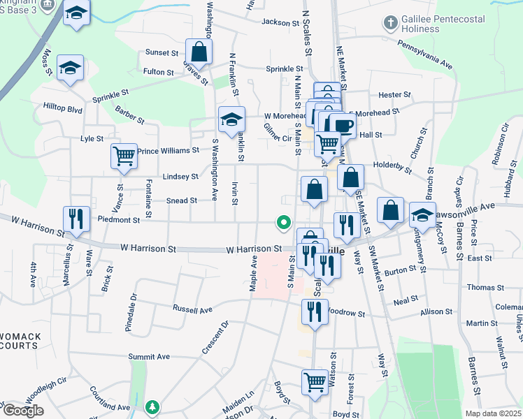 map of restaurants, bars, coffee shops, grocery stores, and more near 331 Maple Avenue in Reidsville