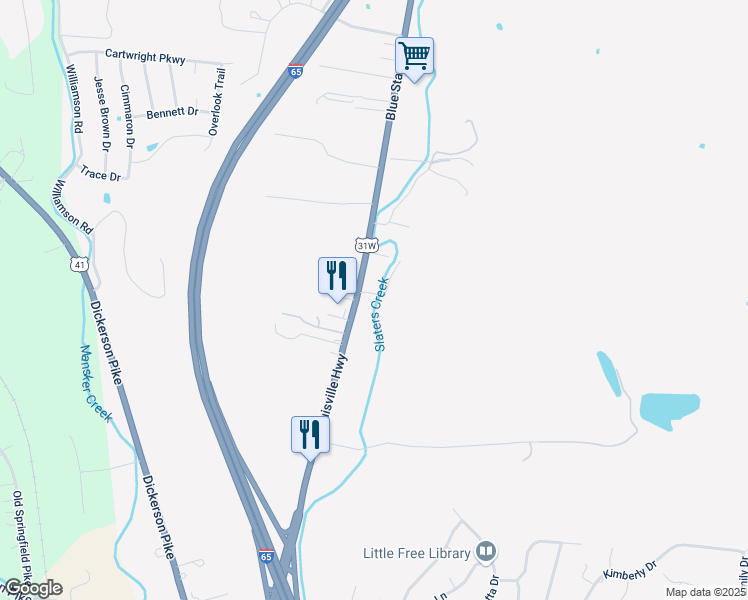map of restaurants, bars, coffee shops, grocery stores, and more near 1012 Bellar Drive in Goodlettsville