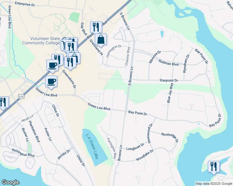 map of restaurants, bars, coffee shops, grocery stores, and more near 1000 Grassland Chase Drive in Gallatin