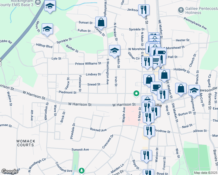 map of restaurants, bars, coffee shops, grocery stores, and more near 406 South Washington Avenue in Reidsville