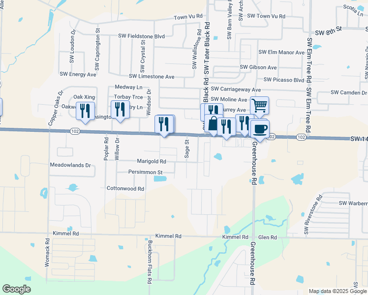 map of restaurants, bars, coffee shops, grocery stores, and more near 120 Sage Street in Centerton
