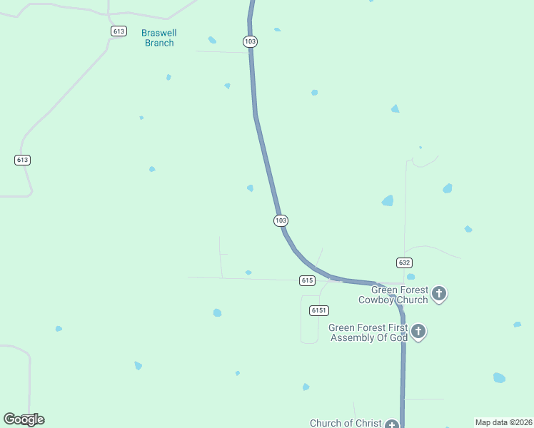 map of restaurants, bars, coffee shops, grocery stores, and more near 1346 Highway 103 North in Green Forest