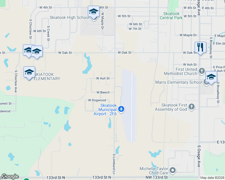 map of restaurants, bars, coffee shops, grocery stores, and more near 1002 West Beech in Skiatook