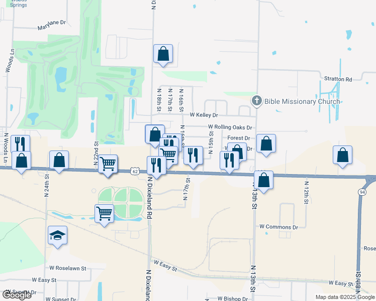 map of restaurants, bars, coffee shops, grocery stores, and more near 1528 Acorn Drive in Rogers