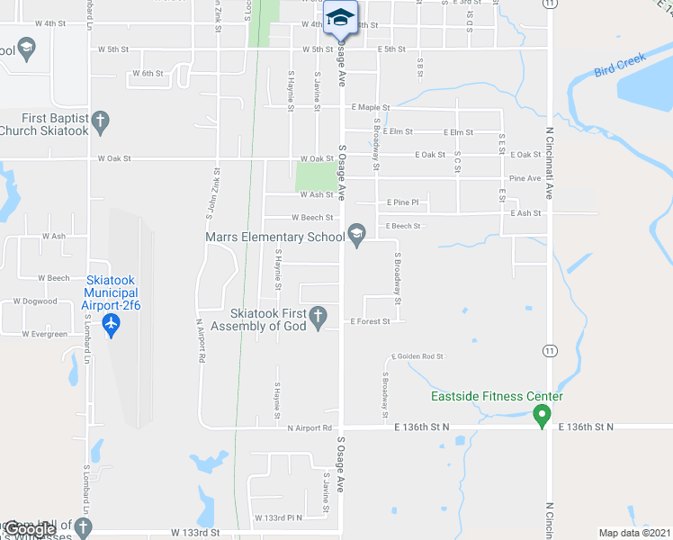 map of restaurants, bars, coffee shops, grocery stores, and more near 107 West Chestnut Place in Skiatook