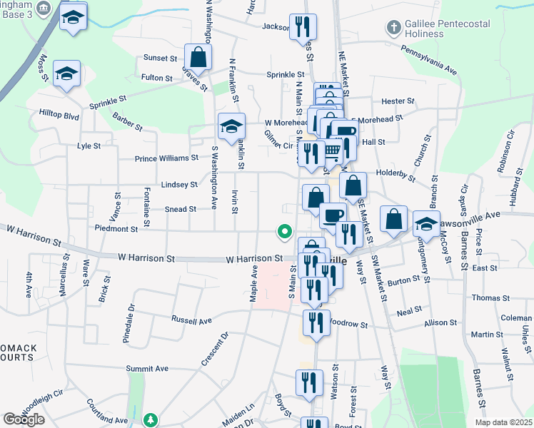 map of restaurants, bars, coffee shops, grocery stores, and more near 331 Maple Avenue in Reidsville