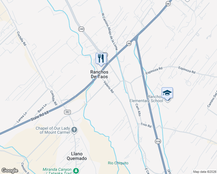 map of restaurants, bars, coffee shops, grocery stores, and more near 34 Valerio Road in Ranchos de Taos