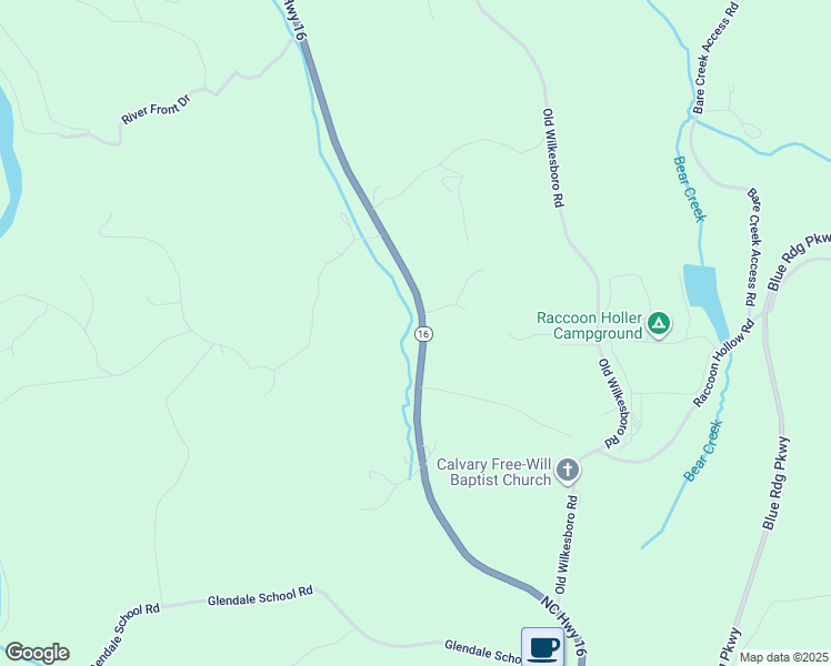 map of restaurants, bars, coffee shops, grocery stores, and more near 6408 North Carolina 16 in Jefferson