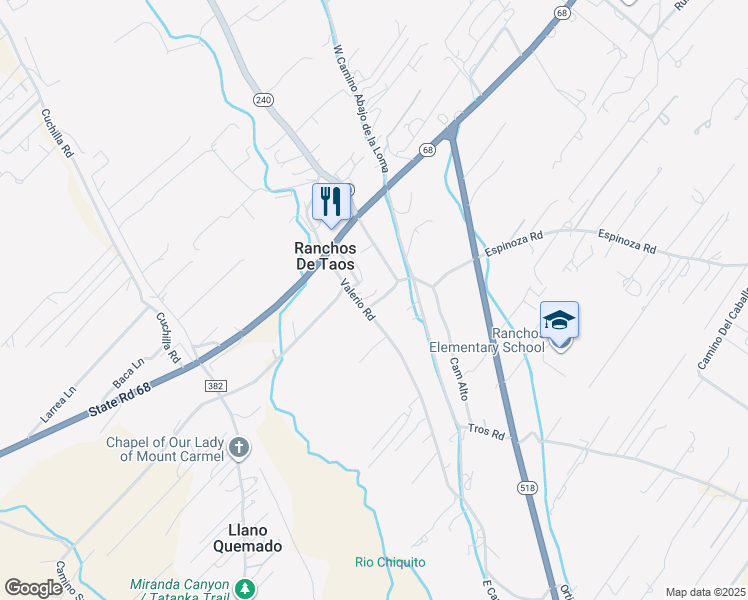 map of restaurants, bars, coffee shops, grocery stores, and more near 6 Espinoza Road in Ranchos de Taos