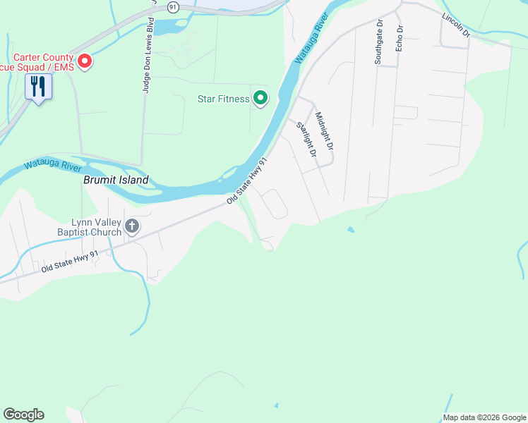 map of restaurants, bars, coffee shops, grocery stores, and more near 114 Ledgestone Way in Elizabethton