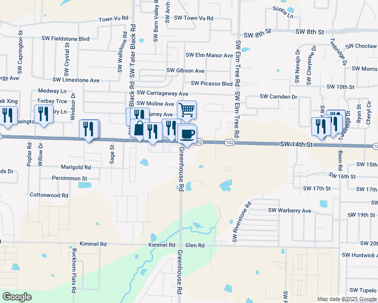 map of restaurants, bars, coffee shops, grocery stores, and more near 1803 East Centerton Boulevard in Bentonville