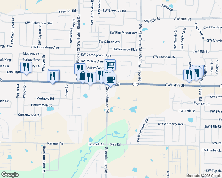 map of restaurants, bars, coffee shops, grocery stores, and more near 1803 East Centerton Boulevard in Bentonville