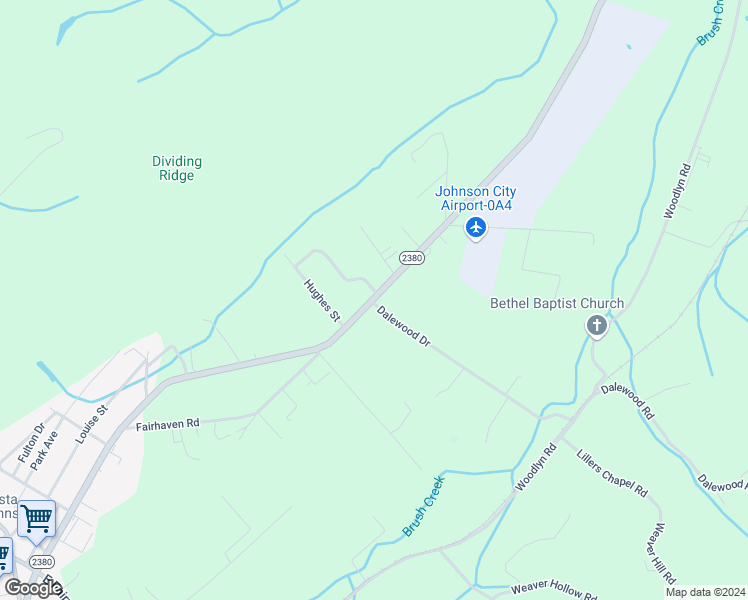 map of restaurants, bars, coffee shops, grocery stores, and more near Watauga Rd & Snowden Terrace in Johnson City