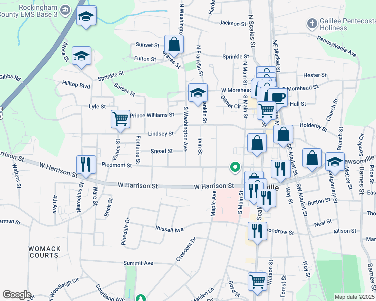 map of restaurants, bars, coffee shops, grocery stores, and more near 401 South Washington Avenue in Reidsville