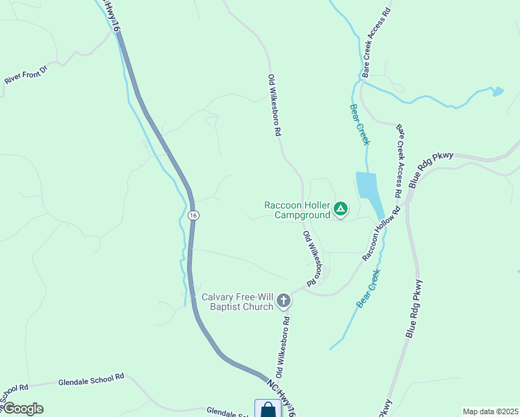 map of restaurants, bars, coffee shops, grocery stores, and more near Sandy Flats Drive in Ashe County