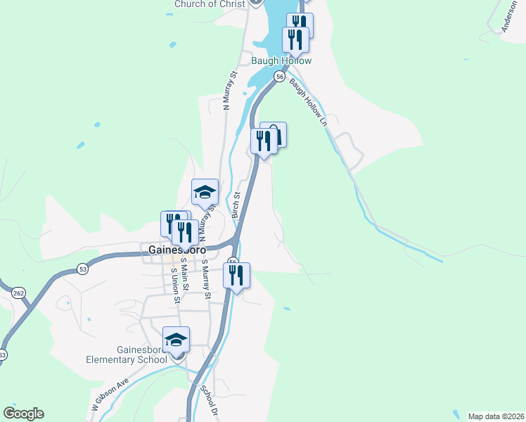 map of restaurants, bars, coffee shops, grocery stores, and more near 200 East Hill Road in Gainesboro