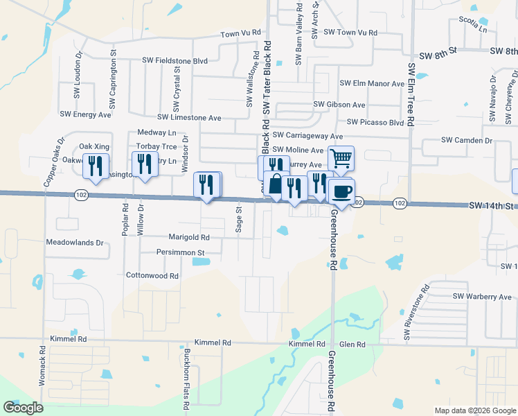 map of restaurants, bars, coffee shops, grocery stores, and more near 122 Foxglove Street in Centerton