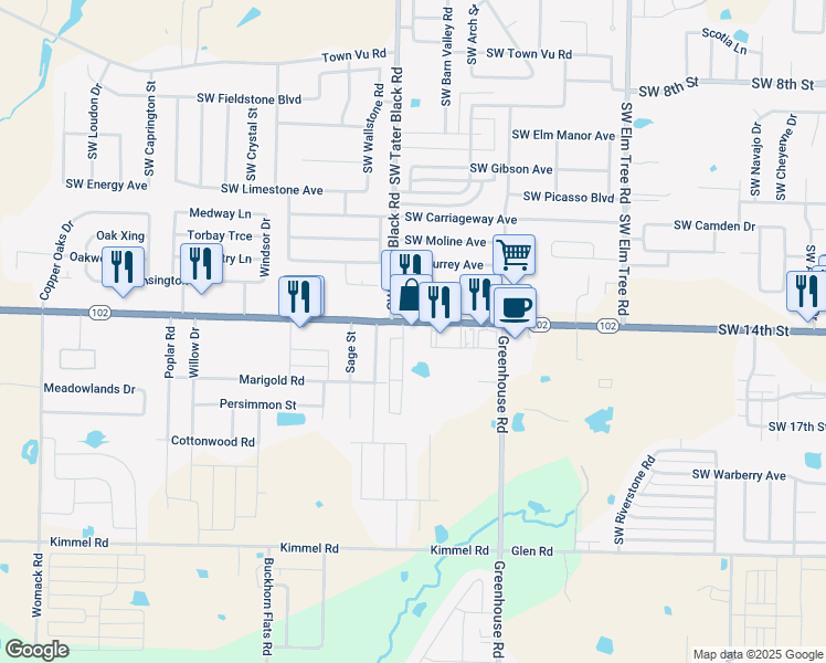 map of restaurants, bars, coffee shops, grocery stores, and more near 1653 East Centerton Boulevard in Centerton