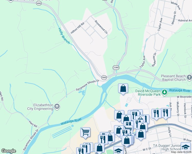 map of restaurants, bars, coffee shops, grocery stores, and more near 116 Canter Road in Elizabethton