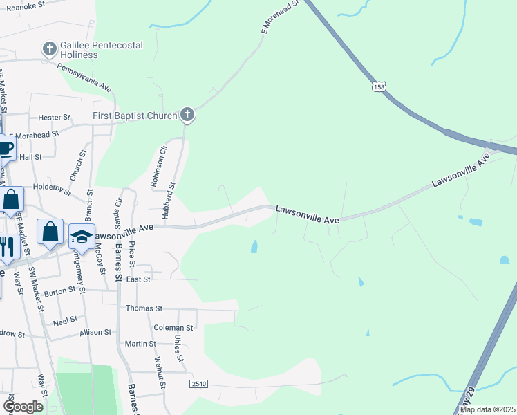 map of restaurants, bars, coffee shops, grocery stores, and more near 877 Lawsonville Avenue in Reidsville