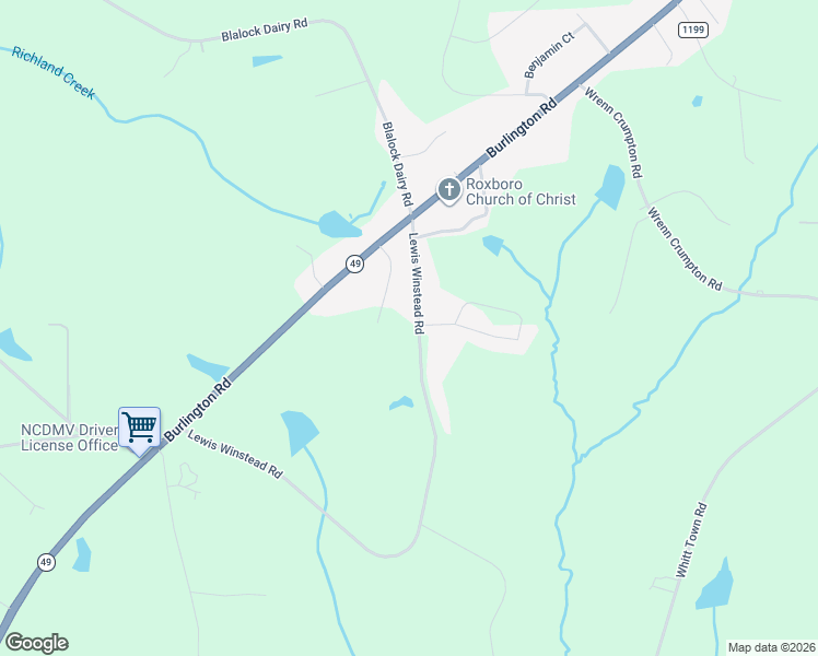 map of restaurants, bars, coffee shops, grocery stores, and more near 242 Lewis Winstead Loop in Roxboro