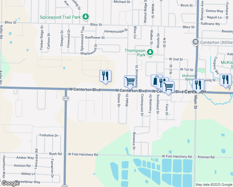 map of restaurants, bars, coffee shops, grocery stores, and more near 915 West Centerton Boulevard in Centerton