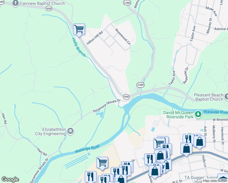 map of restaurants, bars, coffee shops, grocery stores, and more near 116 Canter Road in Elizabethton