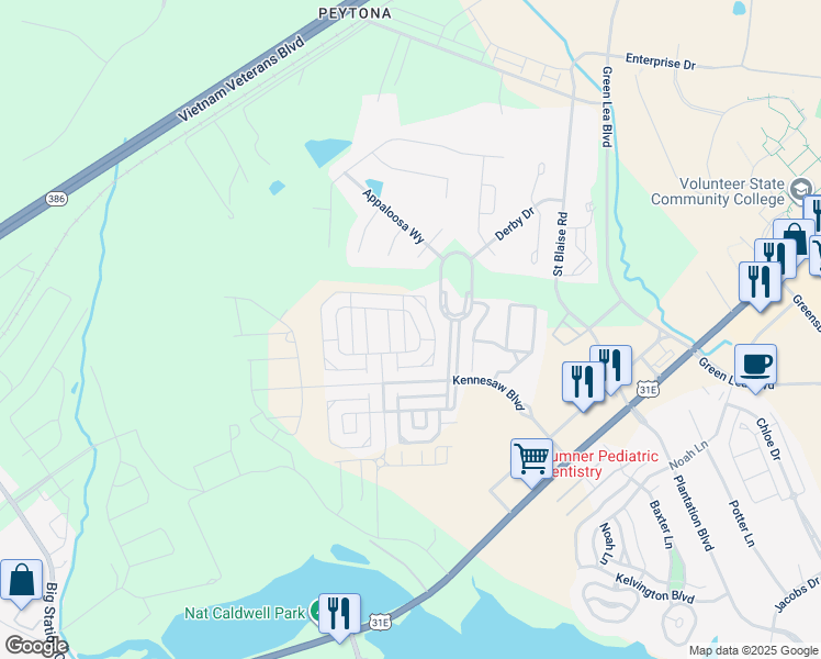 map of restaurants, bars, coffee shops, grocery stores, and more near 1085 Paddock Park Circle in Gallatin