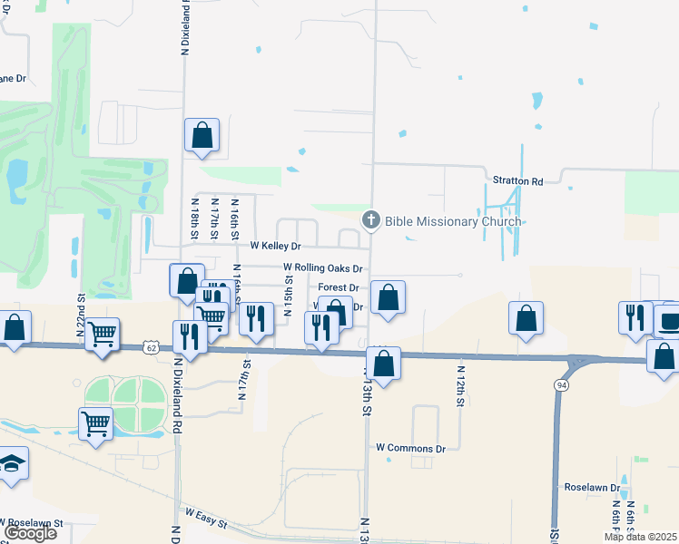 map of restaurants, bars, coffee shops, grocery stores, and more near 1310 West Rolling Oaks Drive in Rogers