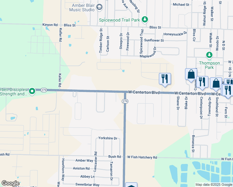 map of restaurants, bars, coffee shops, grocery stores, and more near 1389 West Centerton Boulevard in Centerton