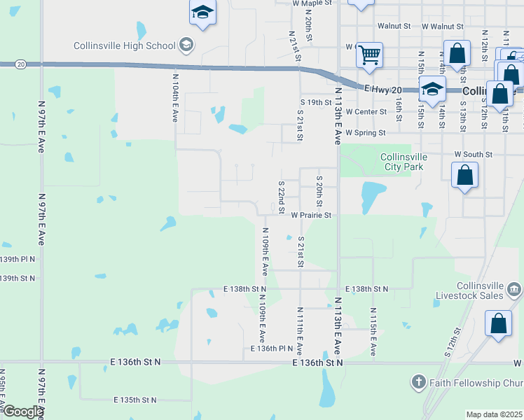 map of restaurants, bars, coffee shops, grocery stores, and more near 14177 North 108th East Avenue in Collinsville