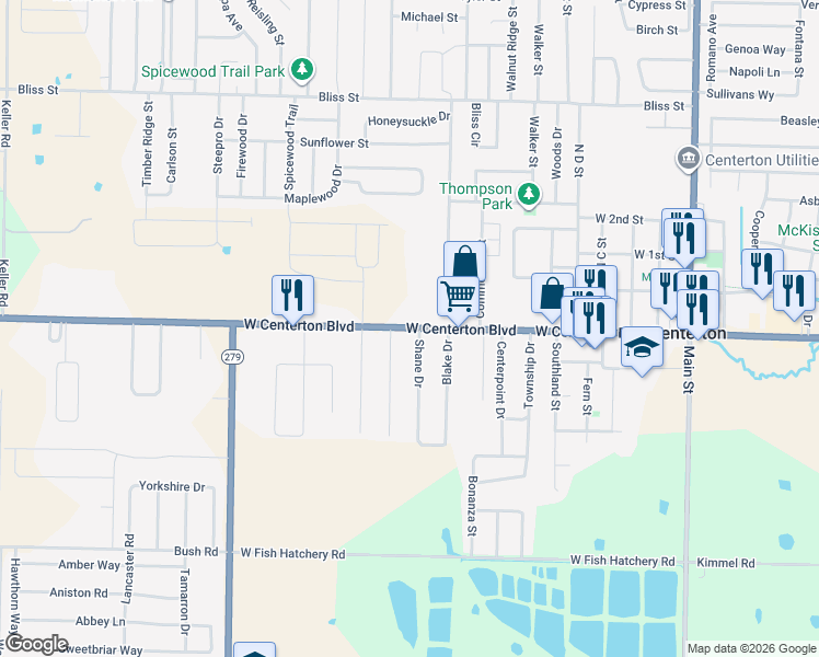 map of restaurants, bars, coffee shops, grocery stores, and more near 920 West Centerton Boulevard in Centerton
