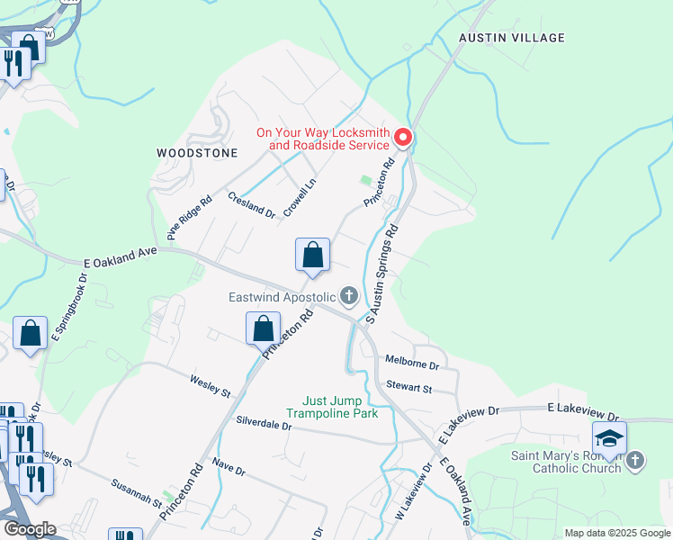 map of restaurants, bars, coffee shops, grocery stores, and more near 606 Princeton Road in Johnson City