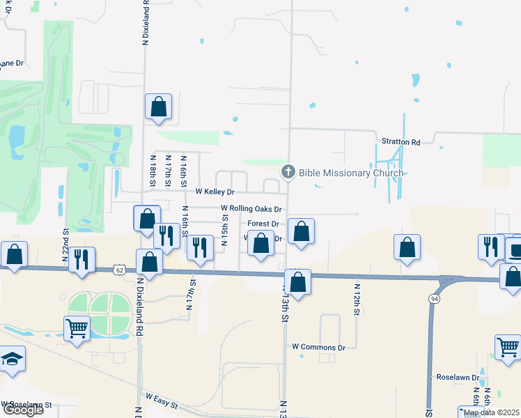 map of restaurants, bars, coffee shops, grocery stores, and more near 1310 West Rolling Oaks Drive in Rogers